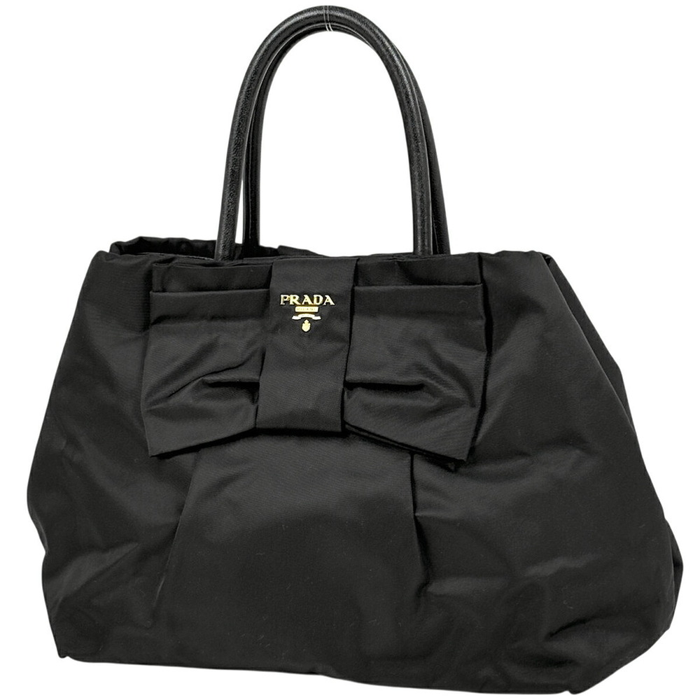 Prada Logo Handbag Tote Bag Rion Tessuto Nero Black